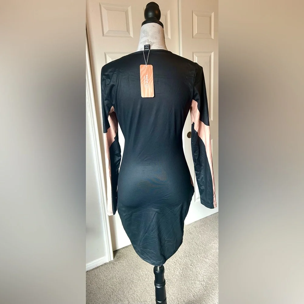 NWT SHEIN Black and Tan‎ Striped Dress